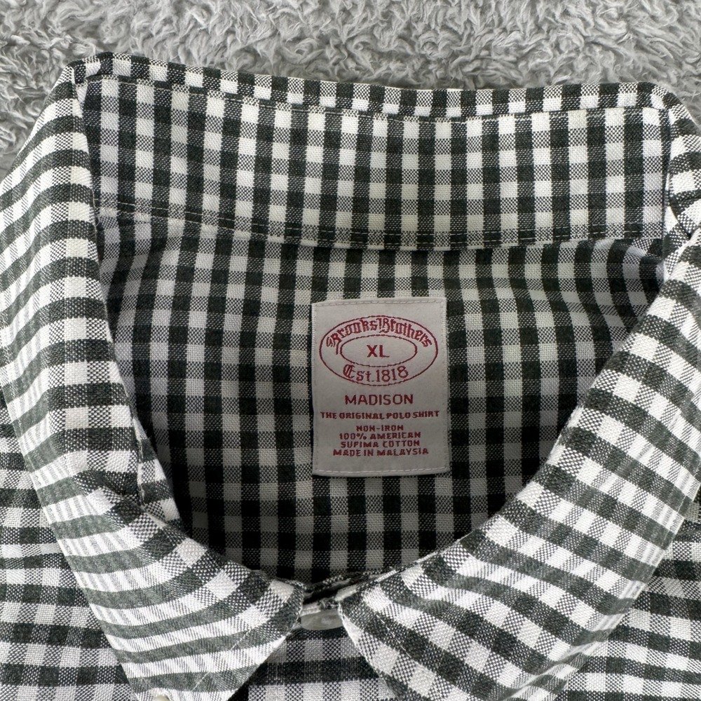 Brooks Brothers Madison Fit Gingham Shirt Mens XL Green White Non-Iron Supima - Picture 4 of 9